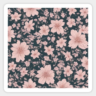 Whimsical Pink Sakura Pattern with Verdant Green Background Sticker